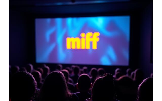 Melbourne International Film Festival logo on a screen with crowd