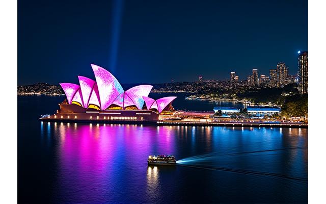 Vivid Sydney light installations illuminating Circular Quay and the Opera House
