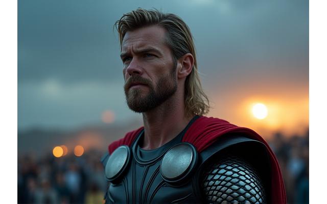 Chris Hemsworth as Thor looking determined