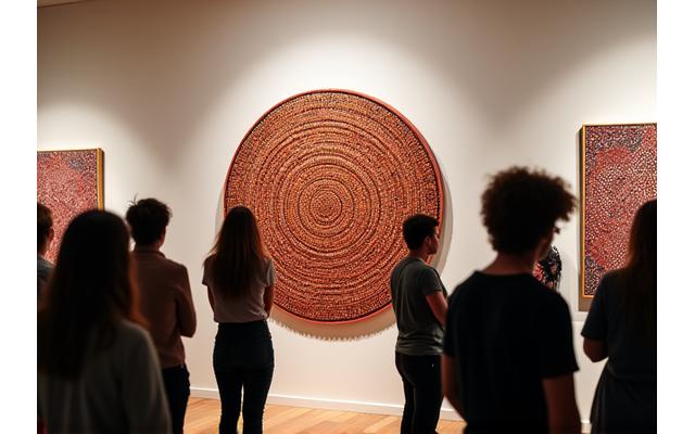 Vibrant contemporary indigenous Australian artwork on display
