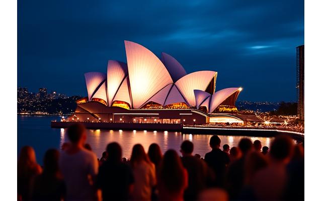 Sydney Opera House illuminated at night for a concert